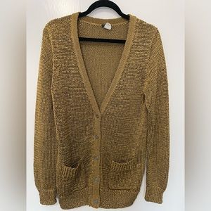 J Crew Oralie Gold Metallic Knit Cardigan Sweater Button Front #37370 EUC size L